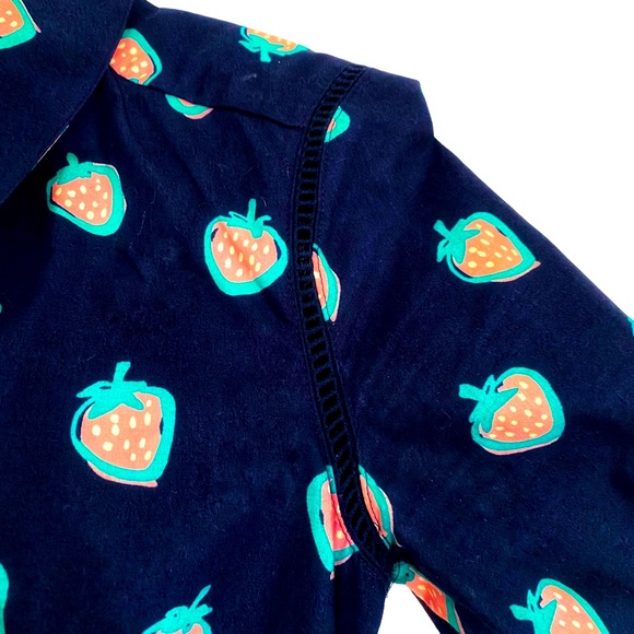 Draper James Navy Blue Pink & Green Strawberry Print Shirt Dress, Size 0 - Picture 7 of 16